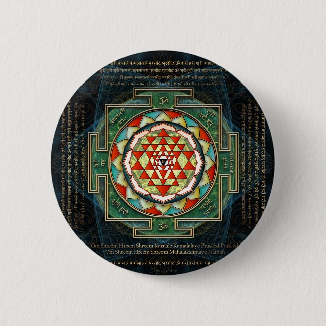Maha Lakshmi Mantra & Shri Yantra 2 Inch Round Button (Front)