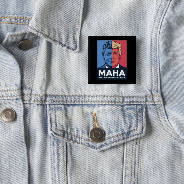 MAHA Make America Healthy Again Trump 2024 2 Inch Square Button (In Situ)