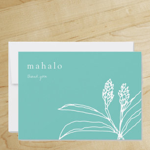 mahalo floral tropical teal thank you card