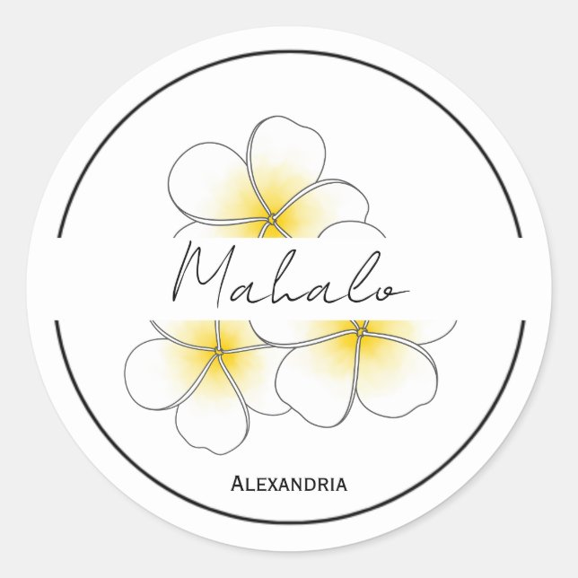 Mahalo merci plumeria sticker personnalisable (Devant)
