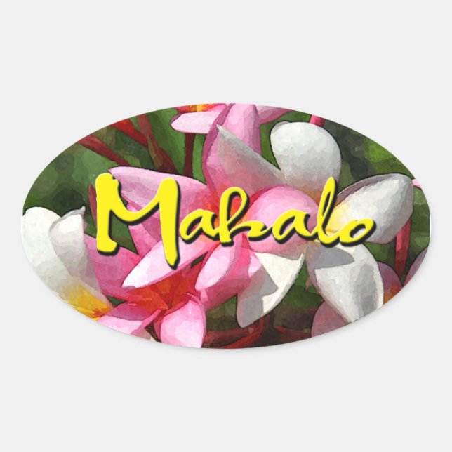 Mahalo plumeria oval sticker (Front)