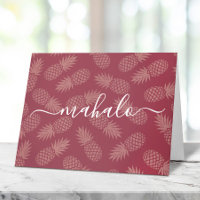 Mahalo rose pink tropical pineapple pattern script