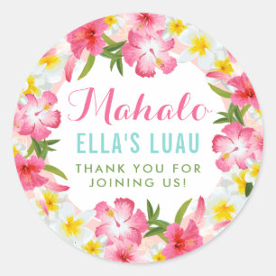 Mahalo Tropical Pink Floral Lei Thank You Classic Round Sticker