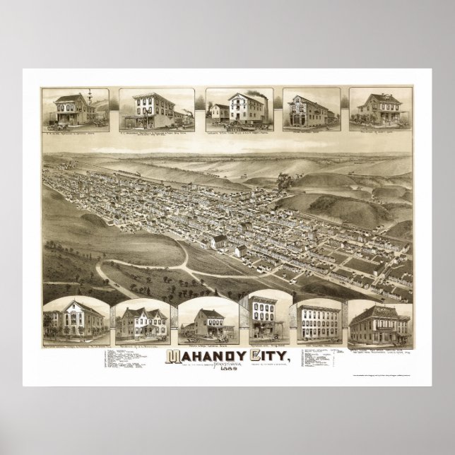 Mahanoy City, PA Panoramic Map - 1889 Poster (Front)
