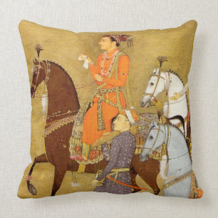 Maharaja on Horseback, Gold Mughal Throw Pillow