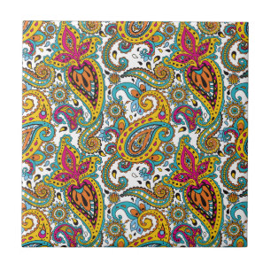 Maharani Queen Turquoise Orange Red Paisley Tile
