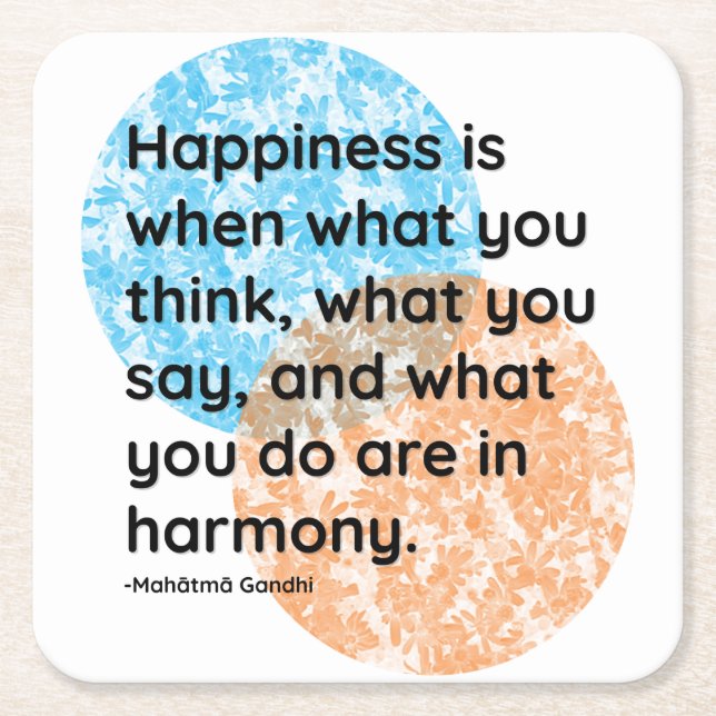 Mahatma Gandhi Happiness Quotes Square Paper Coaster (Front)