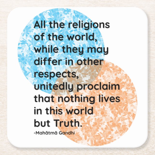 Mahatma Gandhi Truth Religion Quotes Square Paper Coaster (Front)