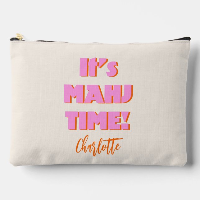 Mahj Mahjong Mah Jongg Pink Quote Personalized Accessory Pouch (Front)