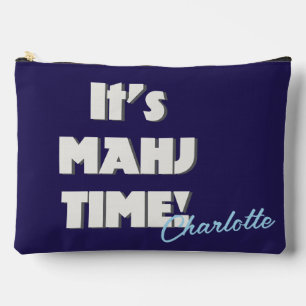 Mahj Mahjong Navy Blue Quote Personalized Name Accessory Pouch