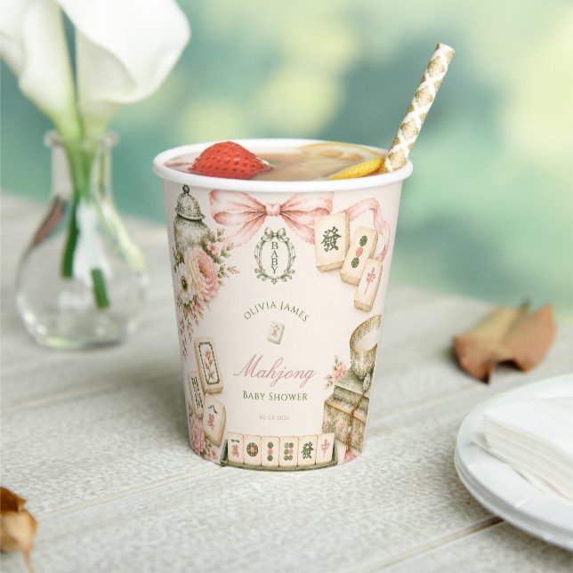Mahjong baby shower paper cups (Insitu)