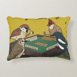 Mahjong birds playing Game  Accent Pillow