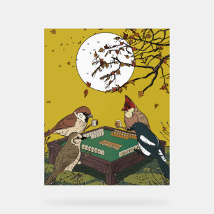 Mahjong birds playing Game  Acrylic Sign