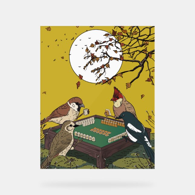 Mahjong birds playing Game  Acrylic Sign (Front)