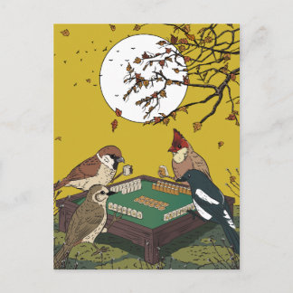 Mahjong birds playing Game Invitation Postcard