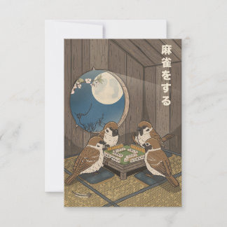Mahjong birds playing Game Thank You Card