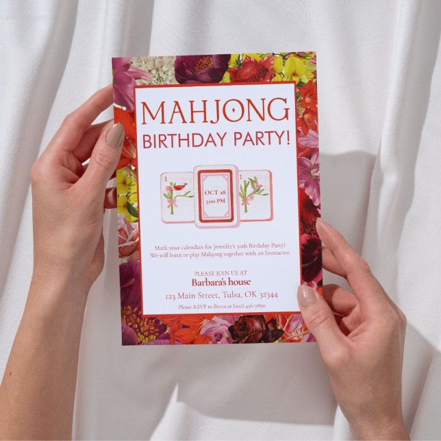 Mahjong Birthday Party Invitation, Floral Invitation (Creator Uploaded)