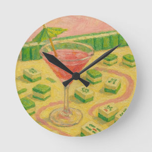 Mahjong Chic Painting Cocktail  Round Clock