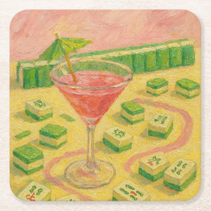 Mahjong Chic Painting Cocktail Square Paper Coaster