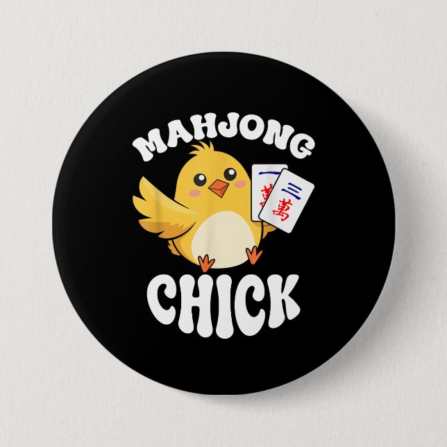 Mahjong Chick Chinese Board Game Player 3 Inch Round Button (Front)