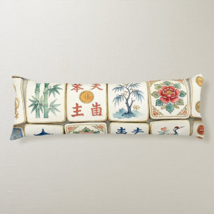 Mahjong Chinoiserie Tiles Watercolor Flowers Birds Body Pillow