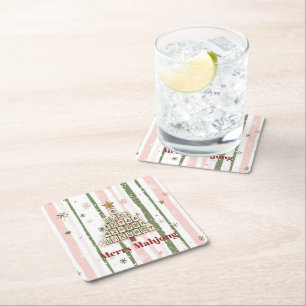 Mahjong Christmas Tree Customizable Square Paper Coaster