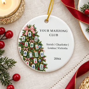 Mahjong club members names Christmas tree Ceramic Ornament