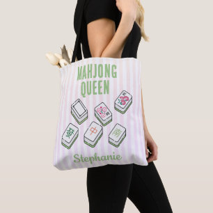 Mahjong Crew Player Name Mahj Club Pink Stripe Tote Bag