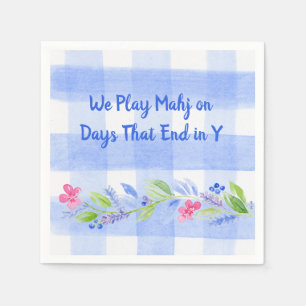 Mahjong Days End in Y Watercolor Flower Gingham Napkin