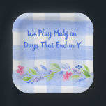 Mahjong Dot Crack Bam Watercolor Flower Paper Plate<br><div class="desc">Mahjong Dot Crack Bam Watercolor Flower PLATES. Flowers and buds painted with pretty pinks,  blues and soft green leaves make these plates perfect for any mahjong event. I love painting and design! I hope you enjoy my artwork.</div>