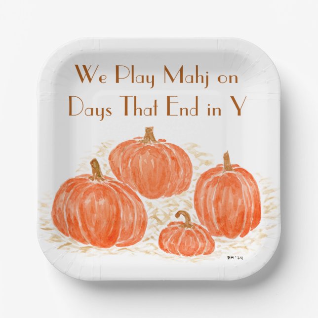 Mahjong Dot Crack Bam Watercolor Pumpkins Paper Plate (Front)