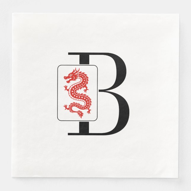 Mahjong Dragon Tile Over Single Initial Monogram Napkin (Front)
