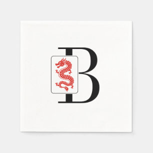 Mahjong Dragon Tile Over Single Initial Monogram Napkin