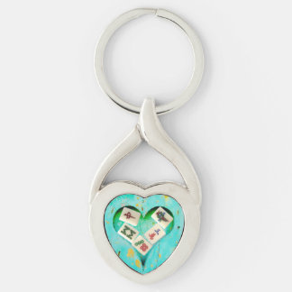 Mahjong Fills my Heart rustic design keychain 