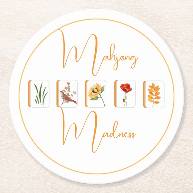 Mahjong Flower Tiles Paper Coaster (Front)