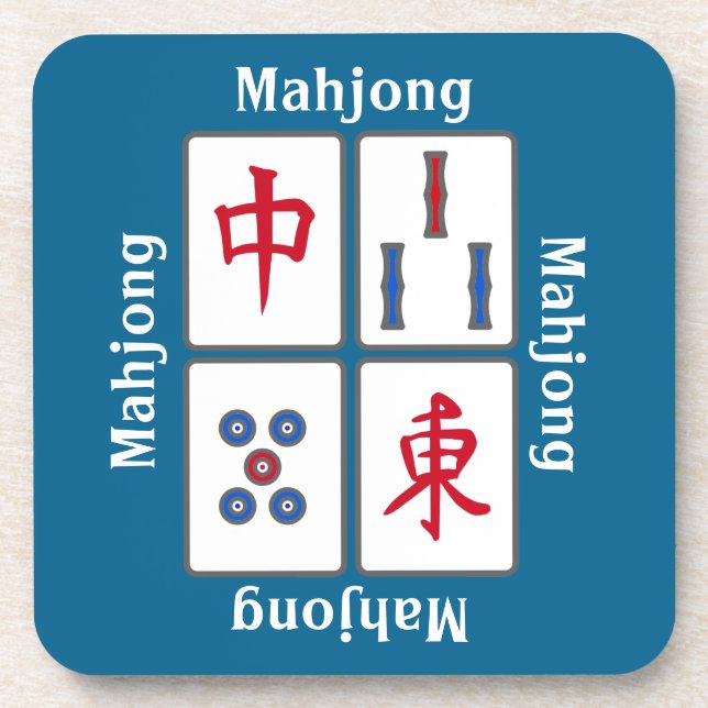 Mahjong Game Tiles Design Beverage Coaster (Front)
