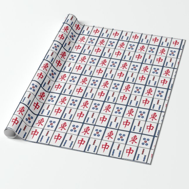 Mahjong Game Tiles Design Wrapping Paper (Unrolled)