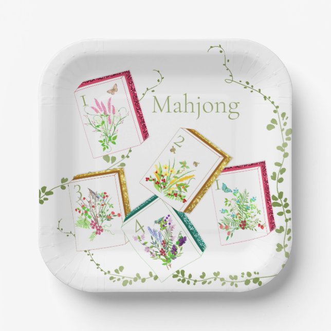 Mahjong Glitter Tiles Paper Plate (Front)