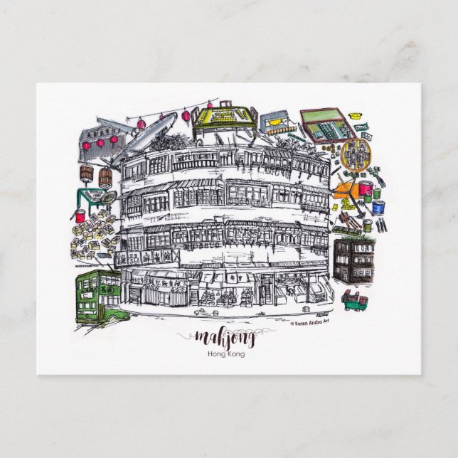 Mahjong in Hong Kong Postcard (Front)