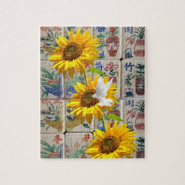 Mahjong Jigsaw Puzzle Sunflower Dove Floral (Vertical)
