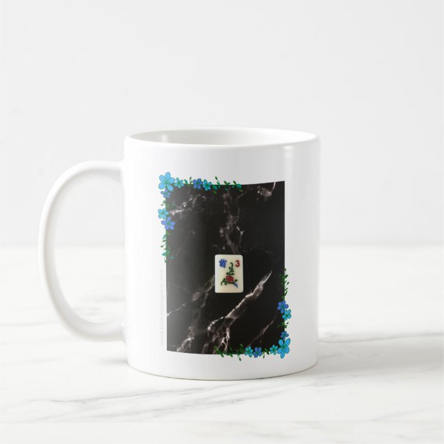 Mahjong Mug with Blue Floral Accent (Left)