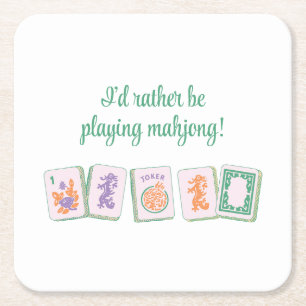 Mahjong Paper Coasters, Purple/Green Square Paper Coaster