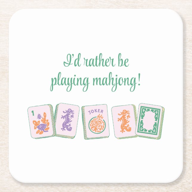 Mahjong Paper Coasters, Purple/Green Square Paper Coaster (Front)