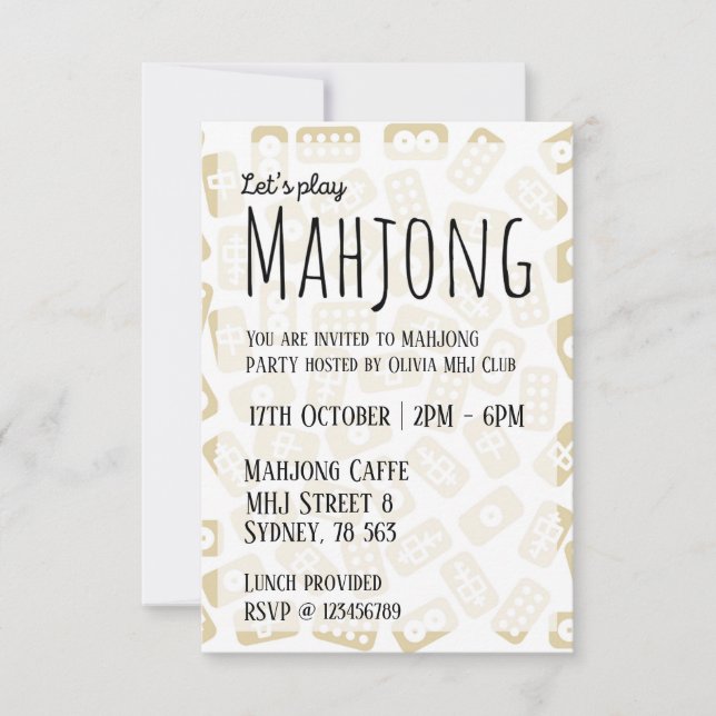 Mahjong party invitation - white and brown tiles (Front)