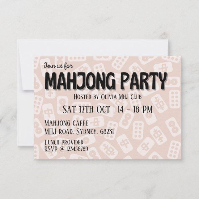 Mahjong party pink tiles invitation (Front)