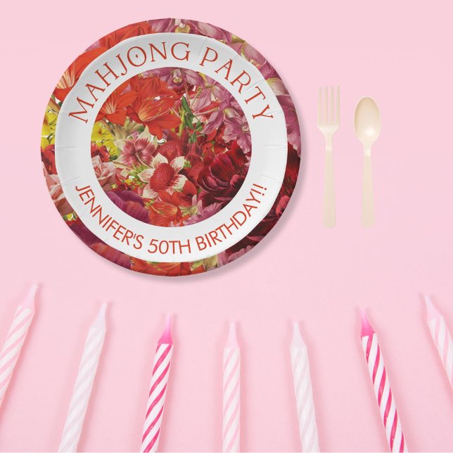 Mahjong Party Rich Bold Floral Custom Paper Plate (Creator Uploaded)