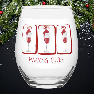Mahjong Queen Custom Wine Mahjong South Tiles Stemless Wine Glass