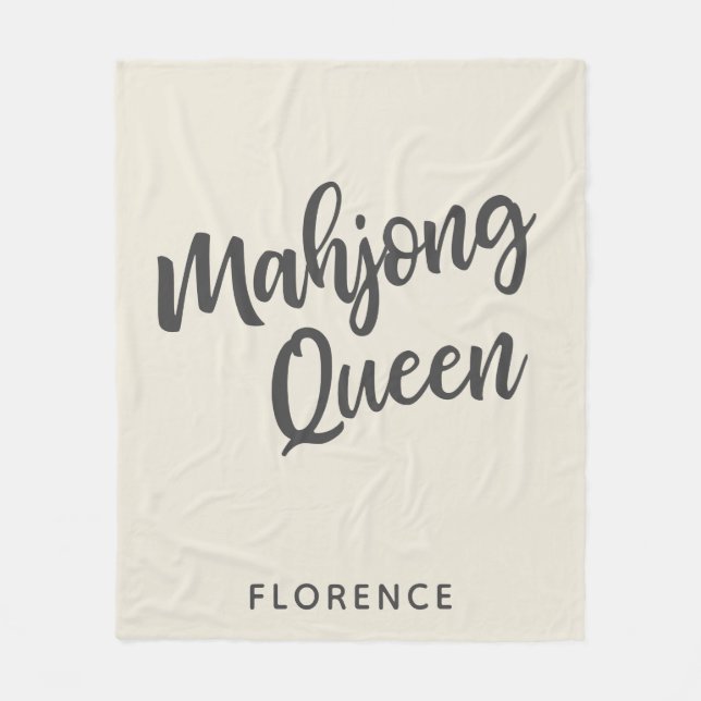 Mahjong Queen Personalized Cream and Grey Fleece Blanket (Front)