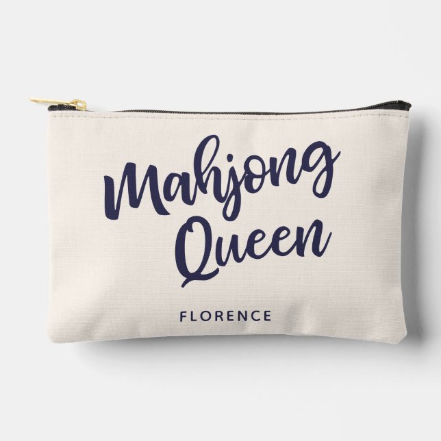 Mahjong Queen Personalized Name Funny Humour Accessory Pouch (Front)