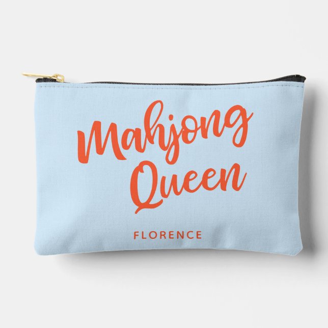 Mahjong Queen Personalized Name Funny Humour Blue Accessory Pouch (Front)
